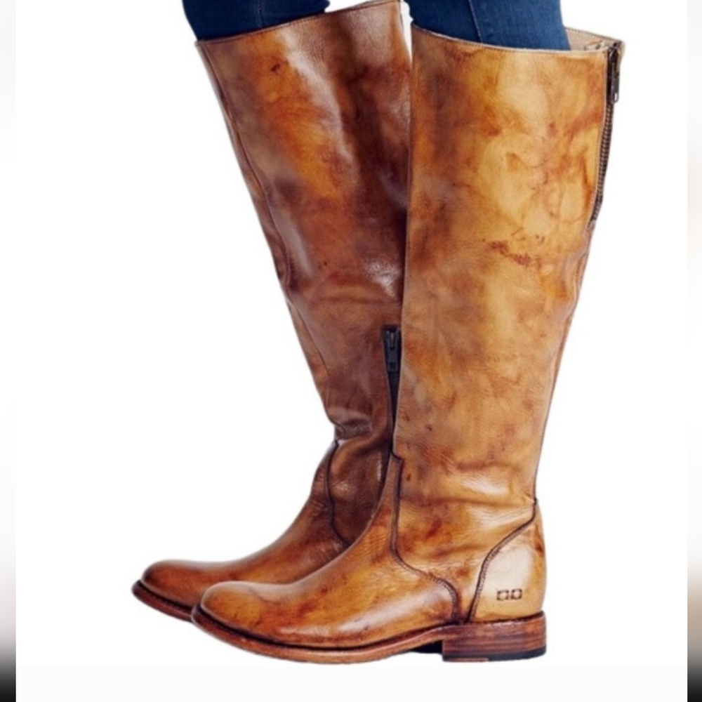 Bed Stu Tall Tess Leather Riding Boots in Distressed Tan Brown - Picture 1 of 12